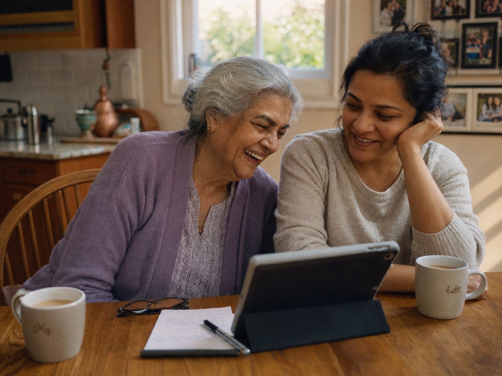 A mother and daughter at the kitchen table