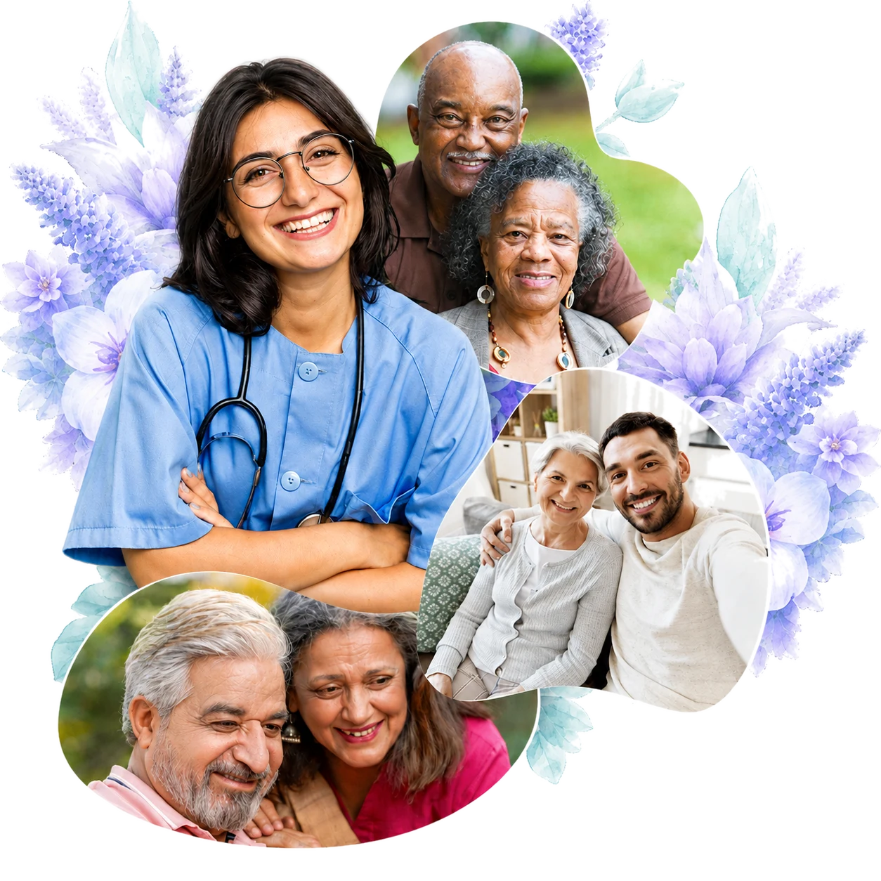 Illustration of a care navigator surrounded by patients and families