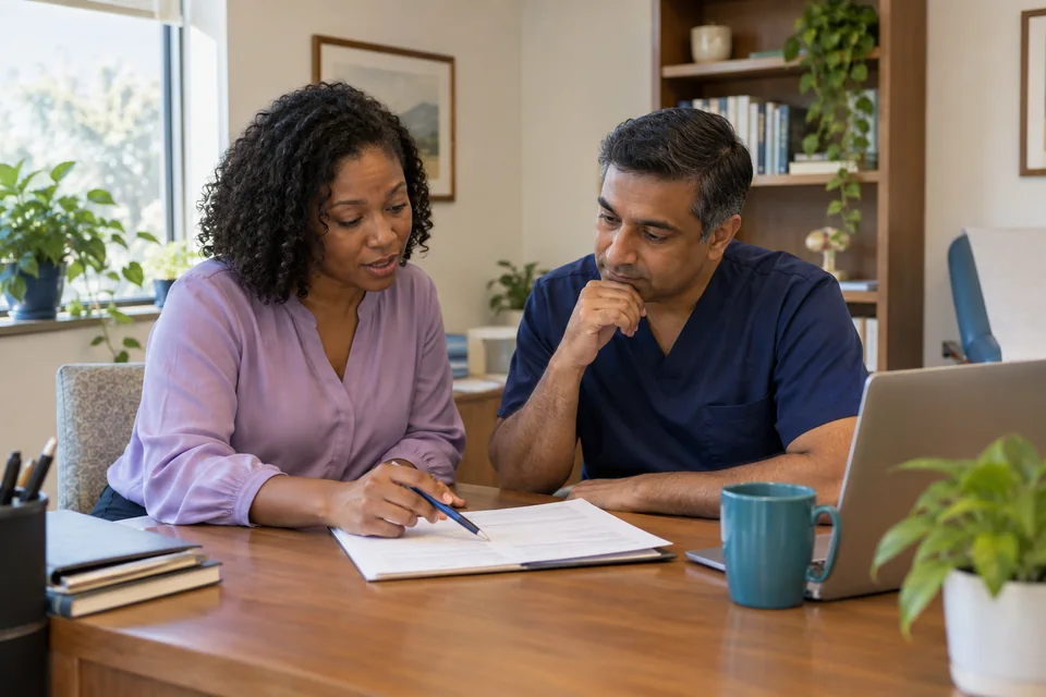A practice clinician and navigator reviewing follow-up information